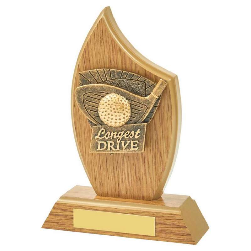 Wood Stand Trophy with Longest Drive Resin Trim 165mm – Light Oak