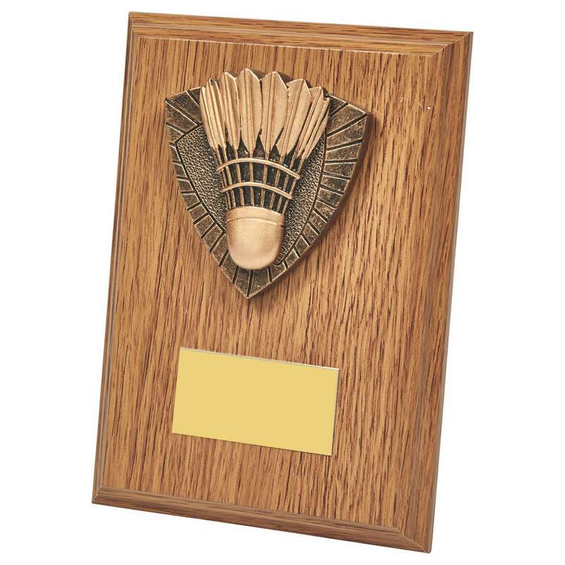 Wood Plaque with Resin Badminton Trim 150mm – Light Oak