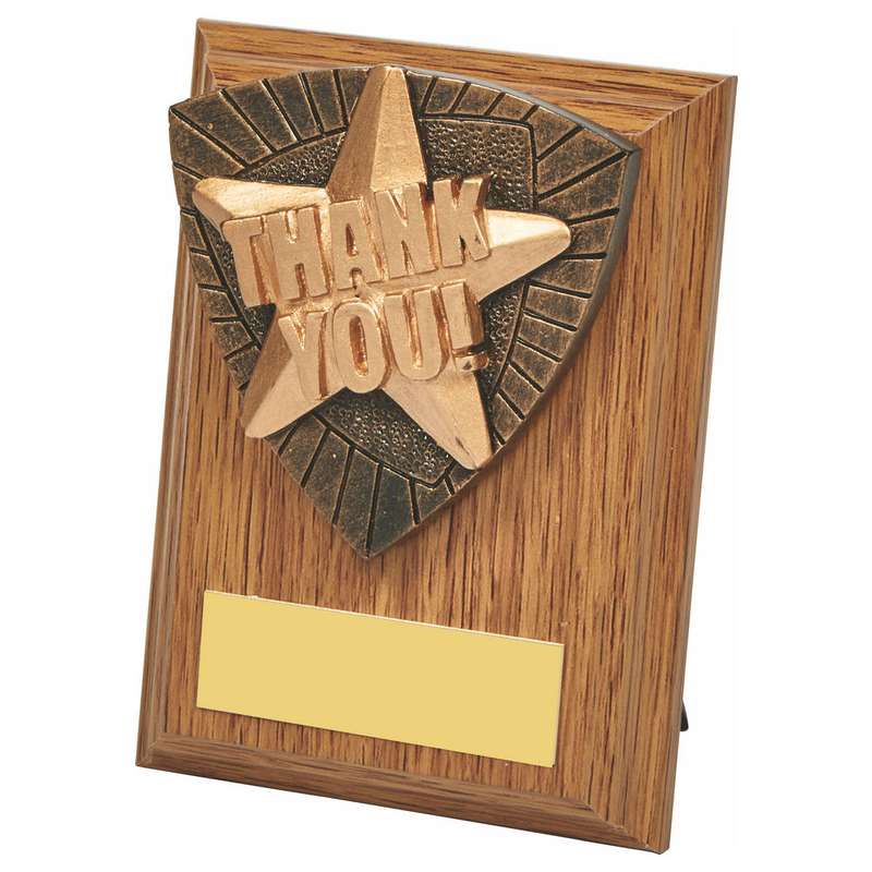 Wood Plaque with Resin Thank You Trim 100mm – Light Oak