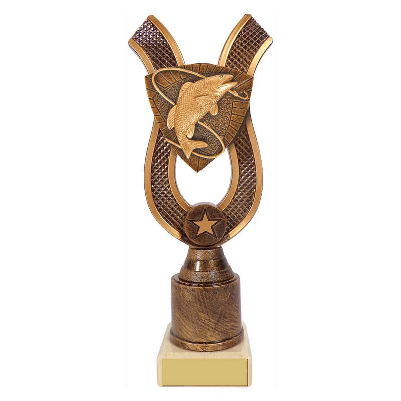 Antique Gold Ribbon Award with Resin Fishing Trim 180mm – Ant Gold