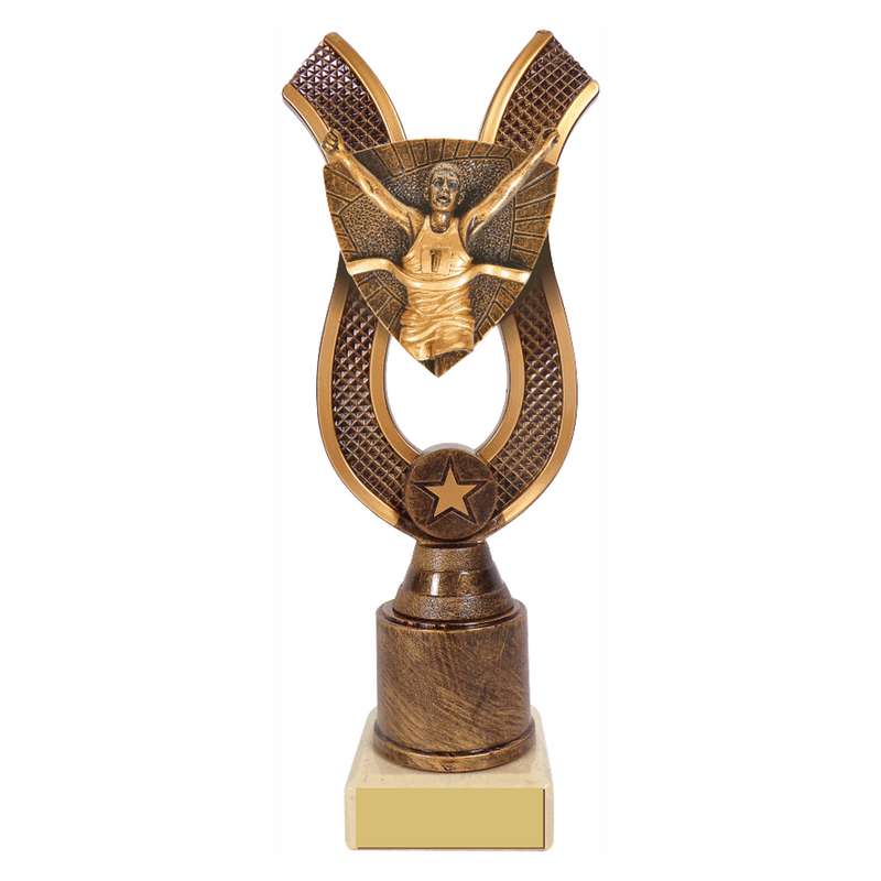 Antique Gold Ribbon Award with Resin Male Runner Trim 180mm – Ant Gold