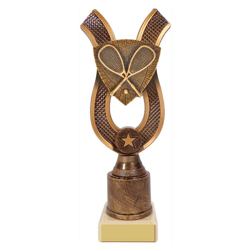 Antique Gold Ribbon Award with Resin Squash Trim 180mm – Ant Gold