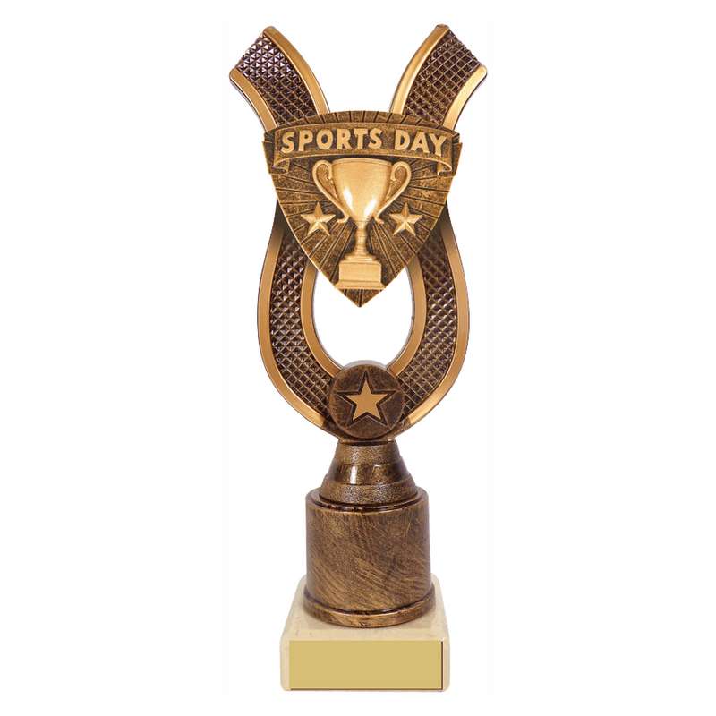 Antique Gold Ribbon Award with Resin Sports Day Trim 180mm – Ant Gold