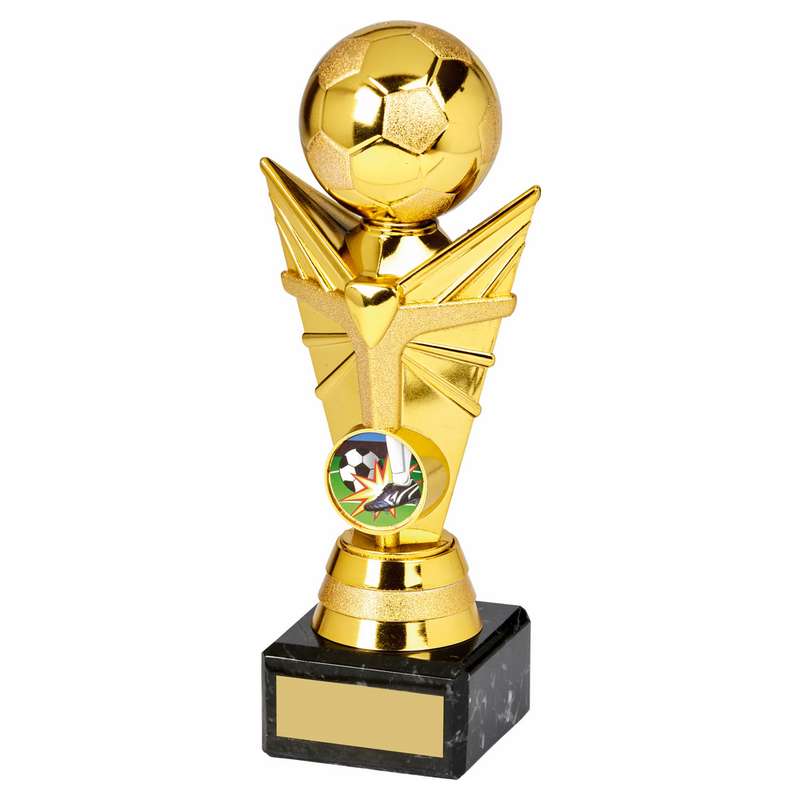 Shiny Gold Football Tower on Marble Trophy 230mm – Gold