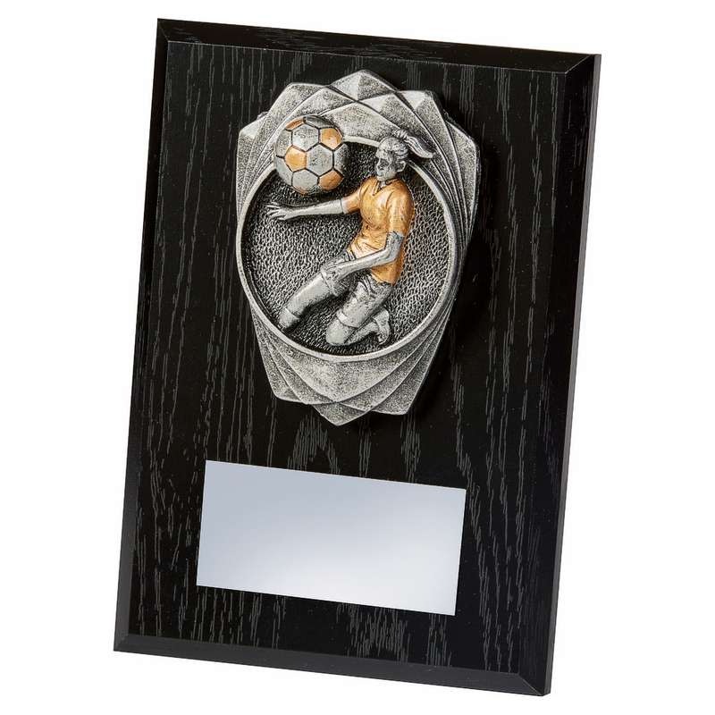 Antique Silver Female Footballer, Black Wood Award 150mm – Black