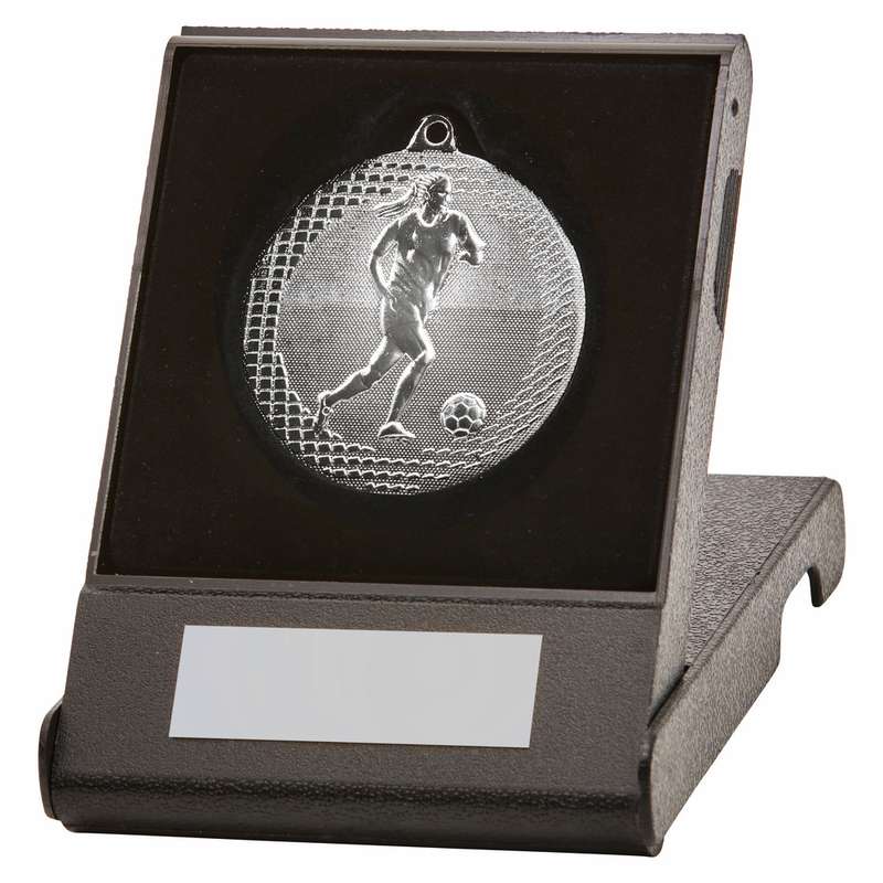 Gold Female Football Medal in Case 50mm – Gold