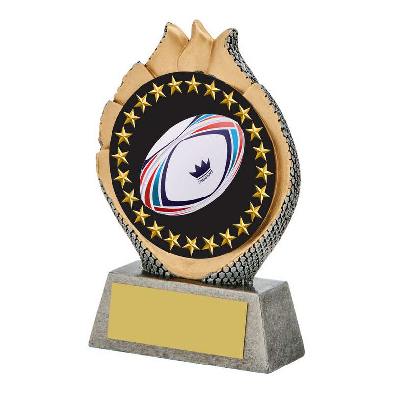 Antique Silver Rugby Resin Stand Trophy 100mm – Ant Silver