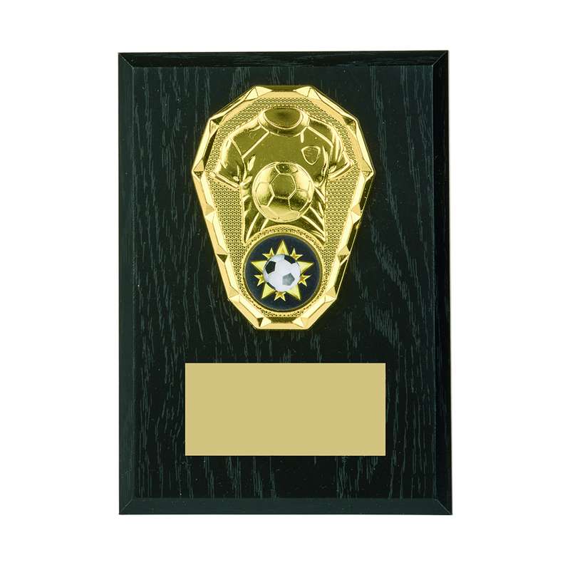 Black Wood Plaque with Football Trim 150mm – Gold/Black