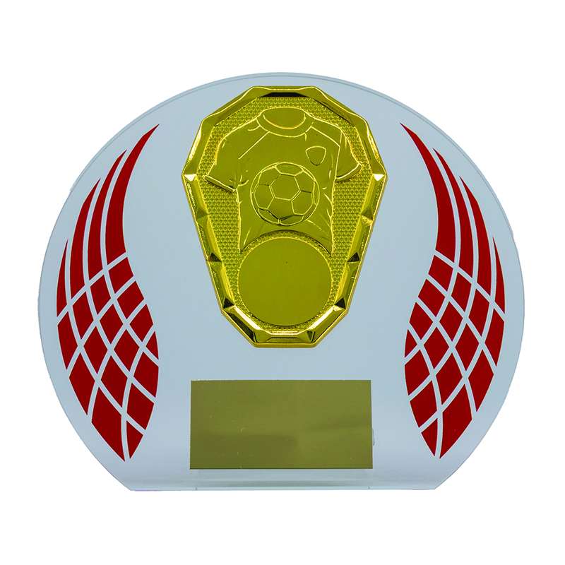 Clear/Red Wreath Glass Award with Football Trim 125mm – Red