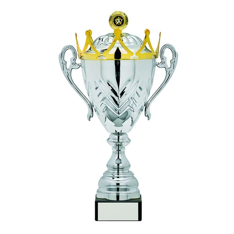Silver Presentation Cup with Crown Lid 500mm – Silver/Gold