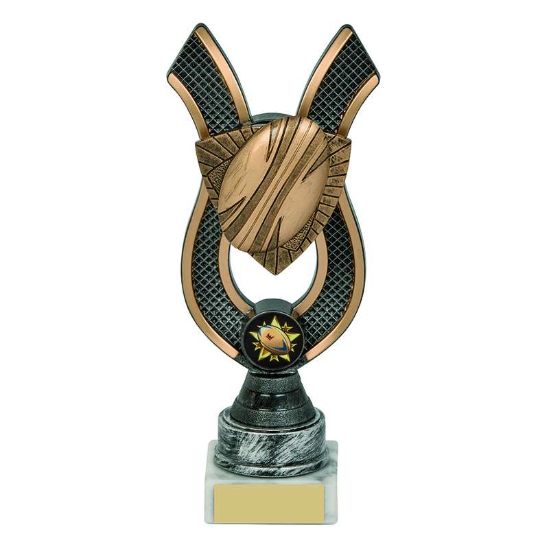Gold/Silver Rugby Ball Ribbon Trophy 200mm – Ant Silver