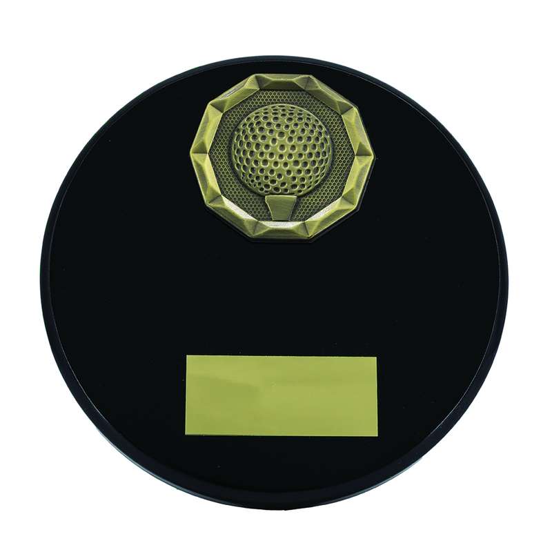 Black Wood Effect Plaque + Gold Golf Trim 150mm – Black