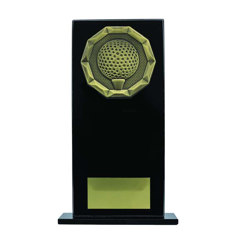 Black Glass Stand + Gold Golf Trim Award 165mm – Black