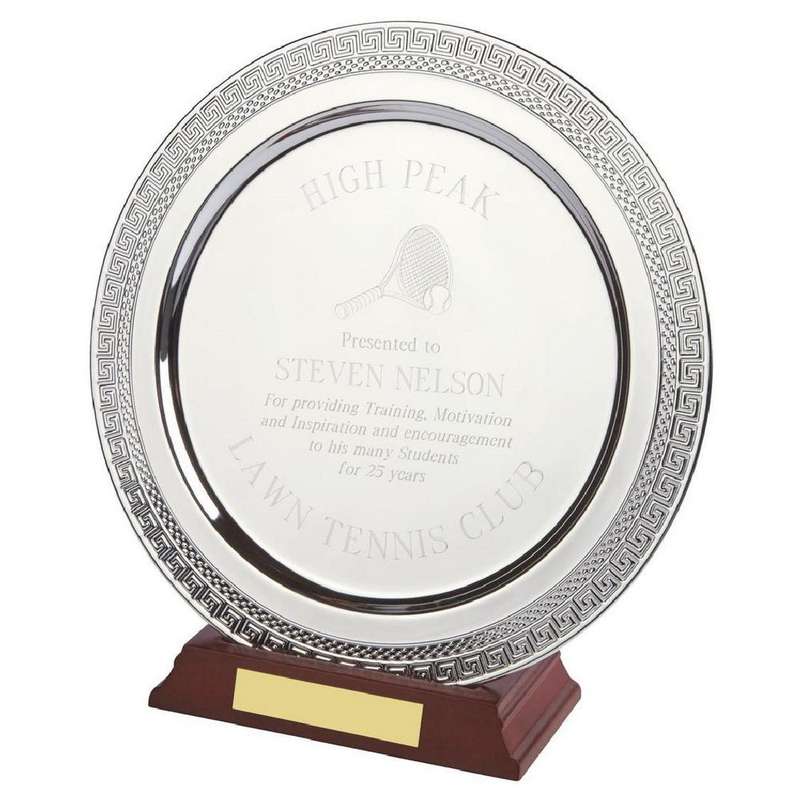 Silver Plated Salver on Wood Stand 250mm – Silver