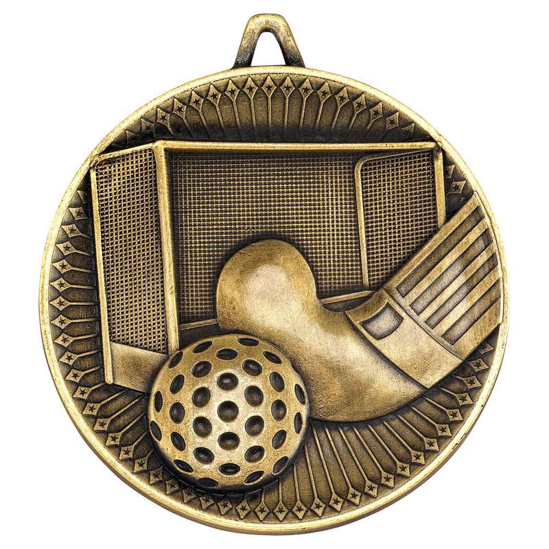 HOCKEY DELUXE MEDAL ANTIQUE GOLD – 2.35in