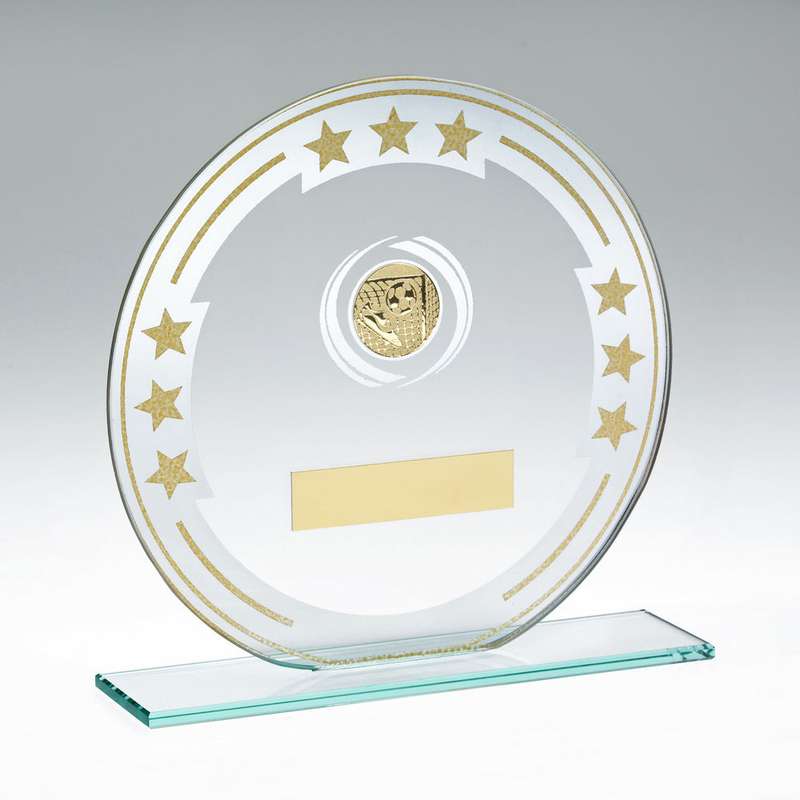 JADE/SILVER/GOLD ROUND GLASS WITH FOOTBALL INSERT AND PLATE – 5.5in