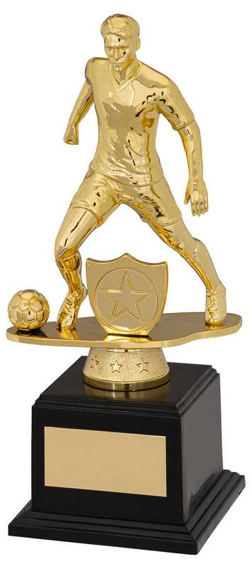 GOLD/BLACK PLASTIC MALE FOOTBALL FIGURE ON FILLED BASE (1in CEN) – 7.5in