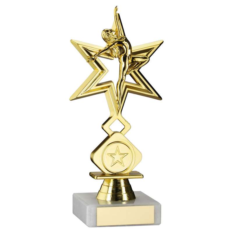 GOLD DANCE/GYM STAR FIGURE ASSEMBLED ON MARBLE (1in CEN) – 7in