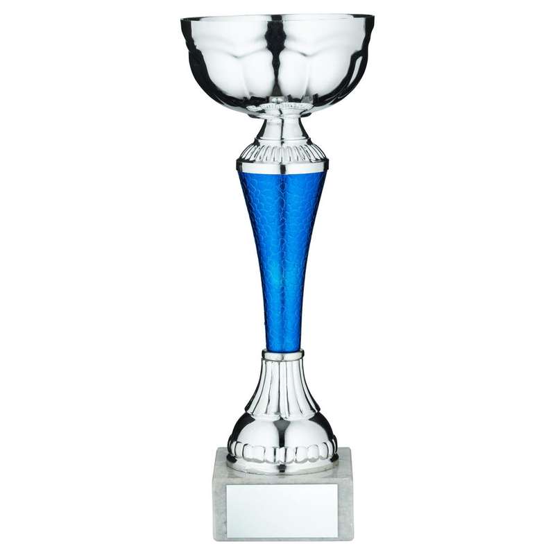 SILVER/BLUE SNAKESKIN TROPHY CUP WITH PLATE – 7.5in