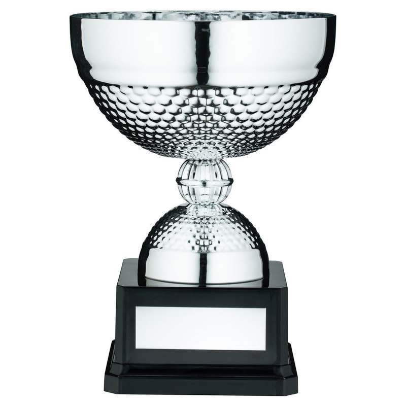 SILVER DIMPLE BOWL TROPHY WITH PLATE – 8in