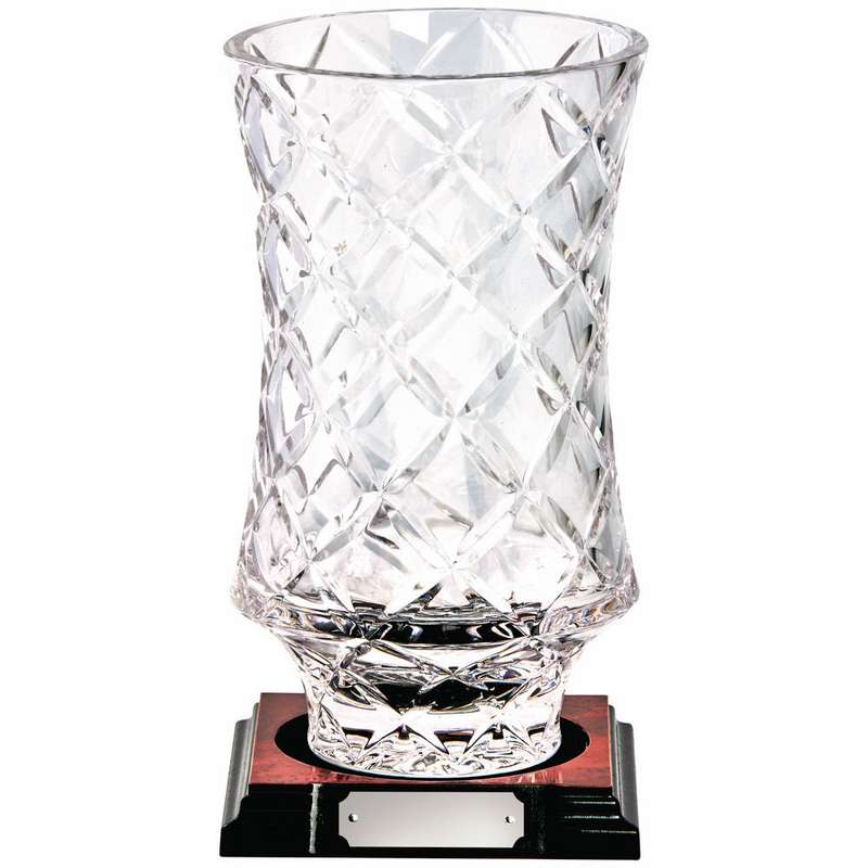 Lead Crystal Vase Award on Wood Base 210mm – Clear