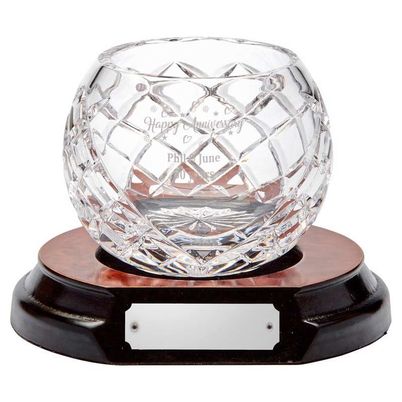 24% Lead Crystal Bowl with Panel on Wood Base 90mm – Clear