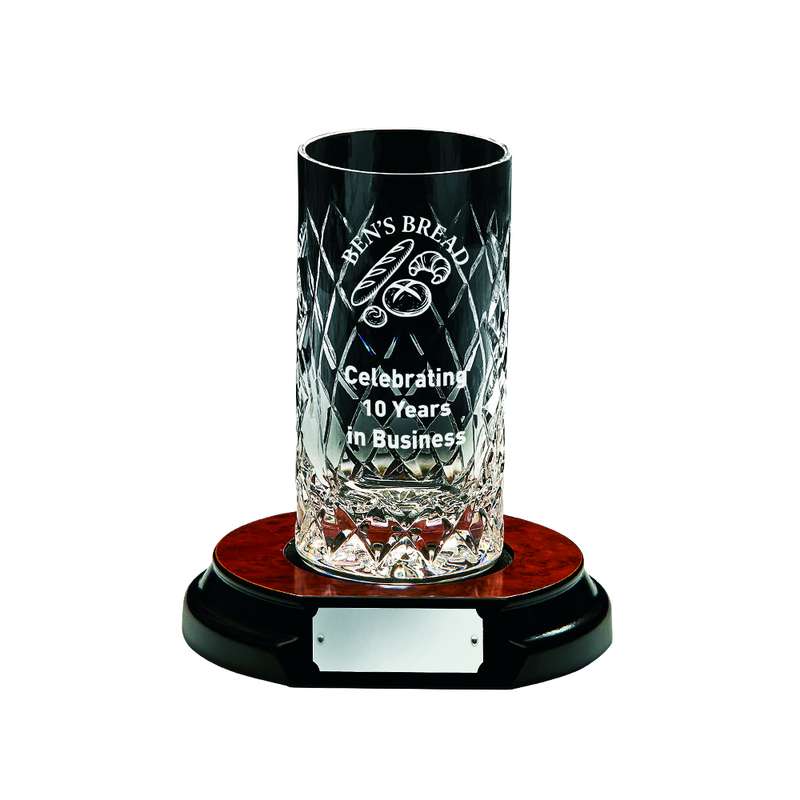 Highball Glass Award with Engravable Panel + Base 150mm – Clear