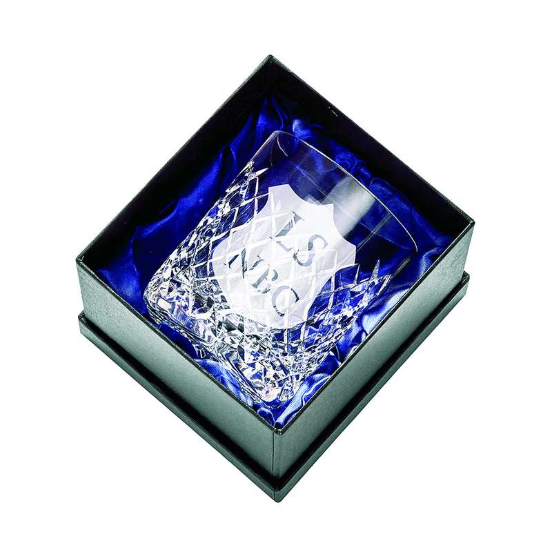 Whiskey Glass Award with Engravable Panel + Case 95mm – Clear