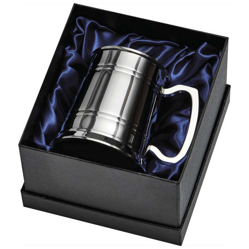 1 Pint Banded Stainless Steel Tankard in Presentation Case 115mm – Silver