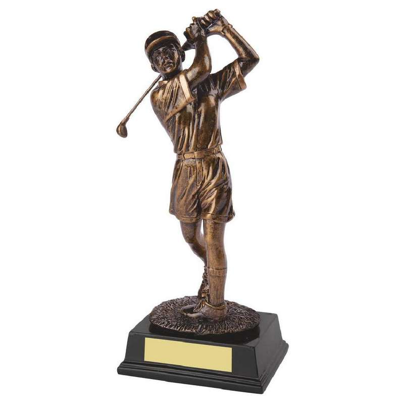 Antique Gold Resin Female Golfer Trophy 180mm – Ant Gold