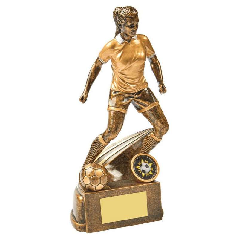 Antique Gold Female Football Resin Trophy 150mm – Ant Gold