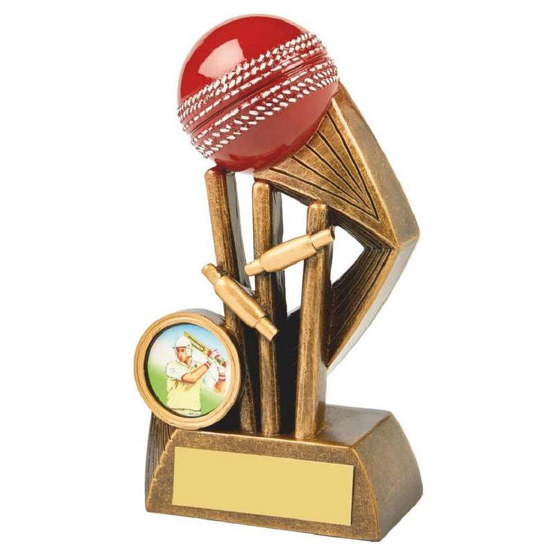 Resin Cricket Award with Red Ball – HEAVY 130mm – Ant Gold