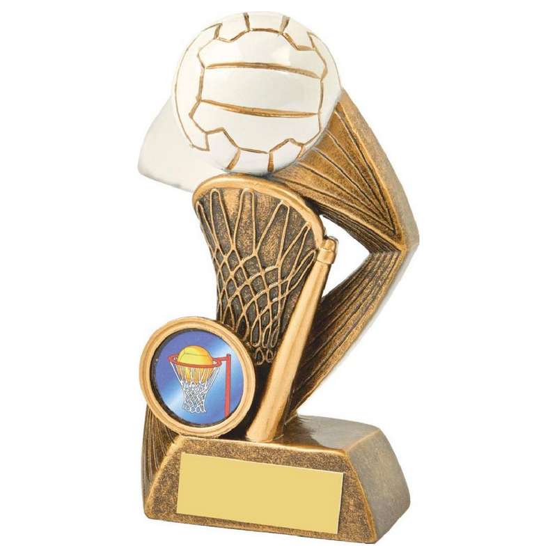 Antique Gold/White Netball Action Resin Trophy 130mm – Ant Gold