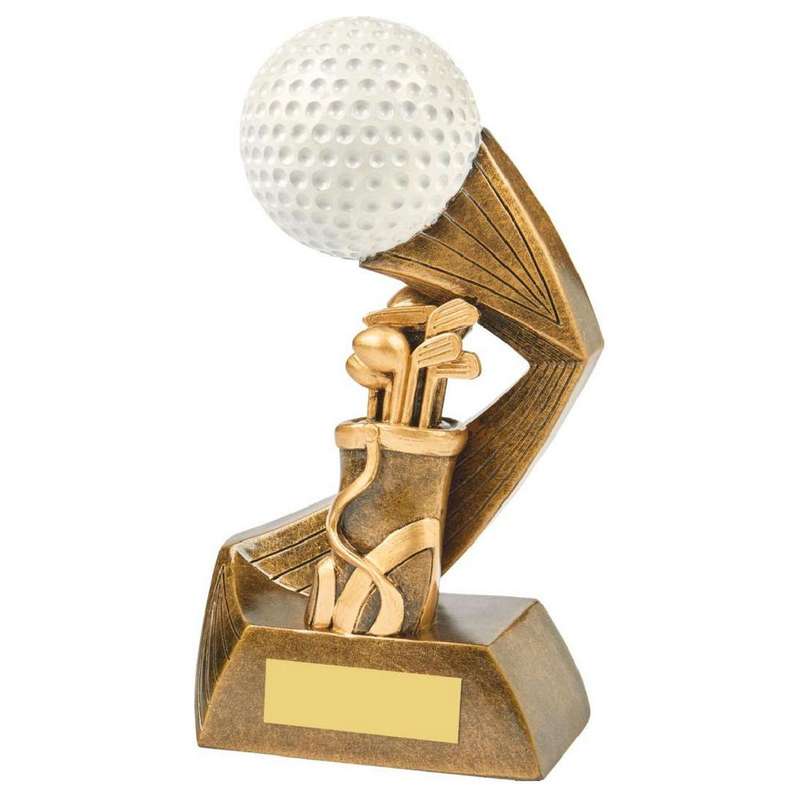 Antique Gold/White Golf Bag/Ball Resin Trophy 135mm – Ant Gold