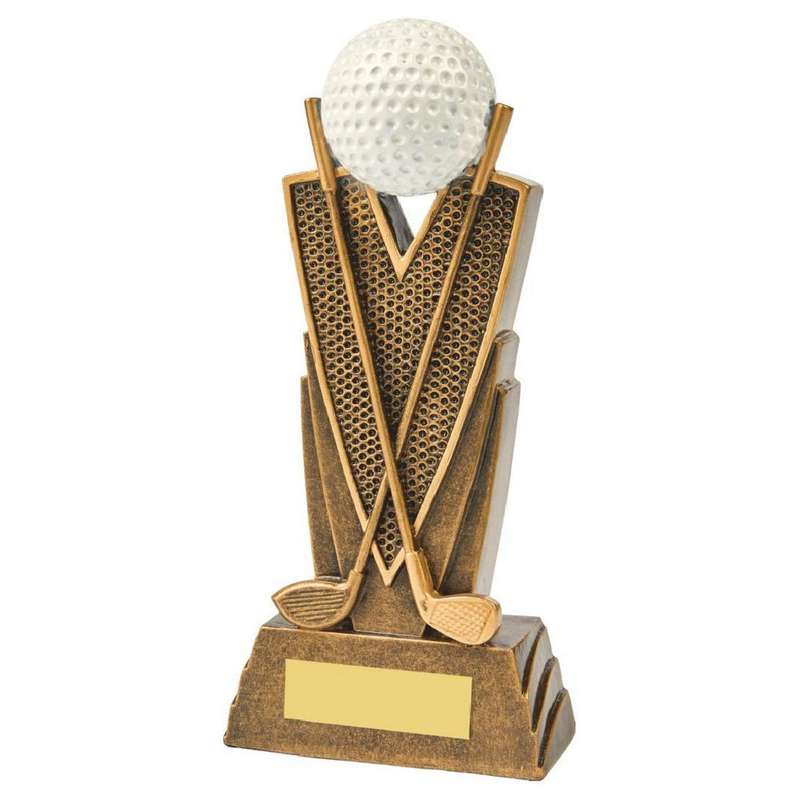 Antique Gold Golf Club/Ball Resin Trophy 150mm – Ant Gold