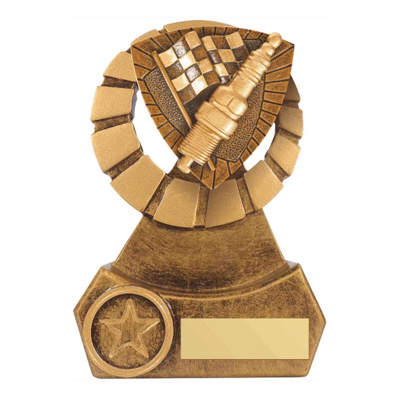 Antique Gold Resin Motor Sport Plug/Flag Award 140mm – Ant Gold