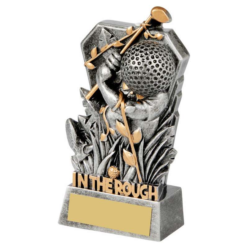 Antique Silver Golf Ball Head – IN THE ROUGH Trophy 130mm – Ant Silver