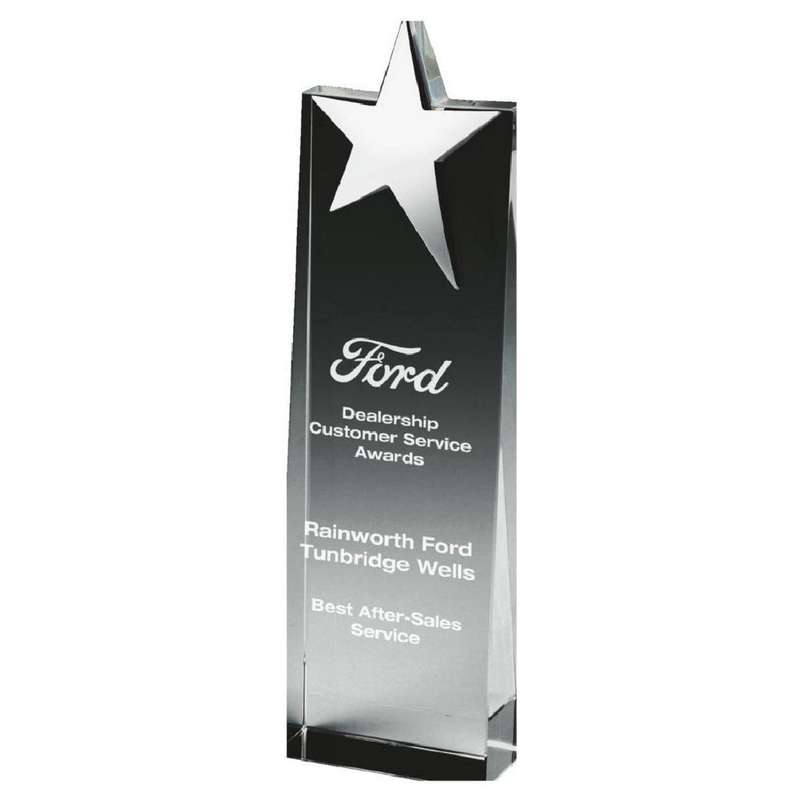 Crystal Wedge Award with Silver Star 185mm – Clear