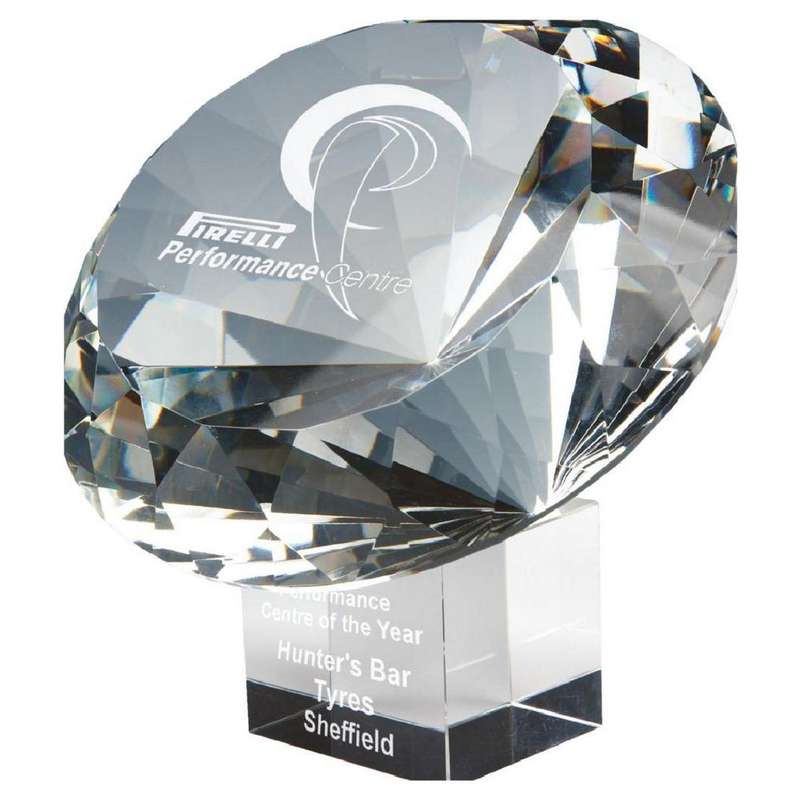 Heavy Crystal Diamond Resting on Crystal Base Award 150mm – Clear