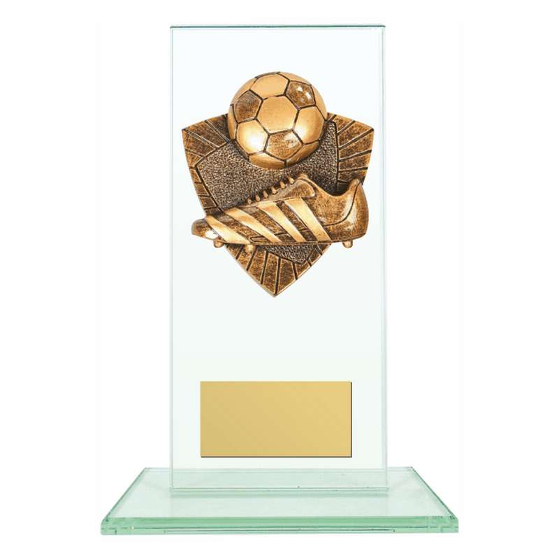 Jade Glass Stand Award with Resin Football Boot & Ball Trim 160mm – Clear