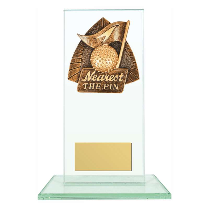 Jade Glass Stand Award with Resin Golf Nearest the Pin Trim 160mm – Clear