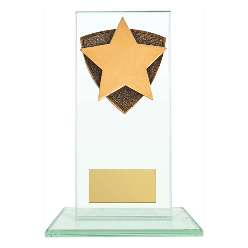 Jade Glass Stand Award with Resin Star Trim 160mm – Clear