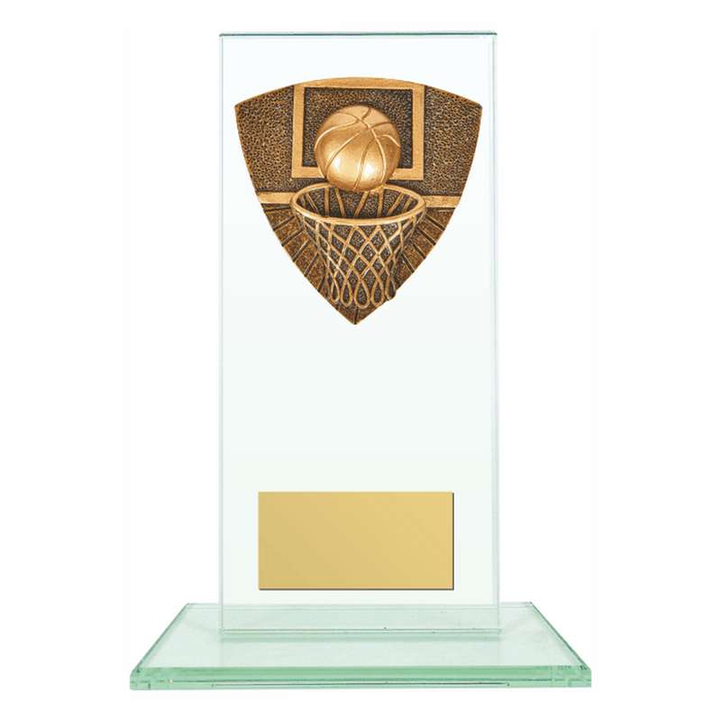 Jade Glass Stand Award with Resin Basketball Trim 160mm – Clear