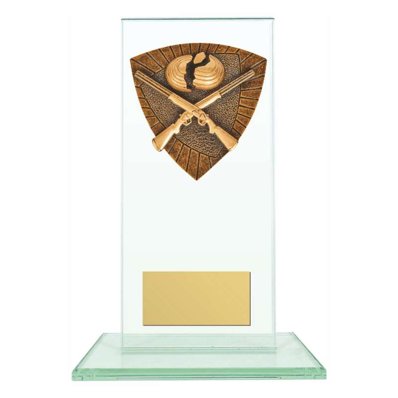 Jade Glass Stand Award with Resin Clayshoot Trim 160mm – Clear