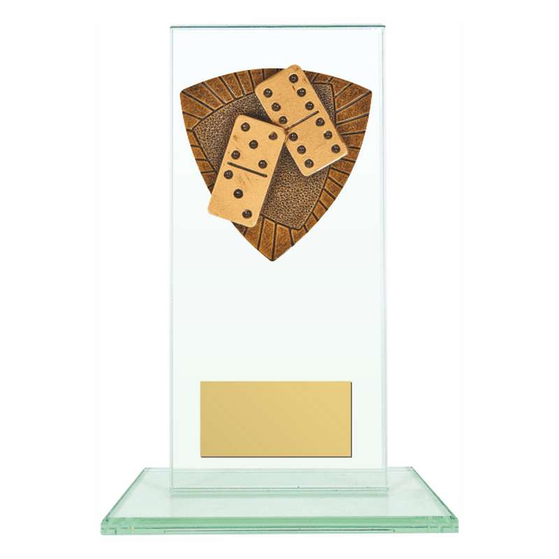Jade Glass Stand Award with Resin Dominoes Trim 160mm – Clear