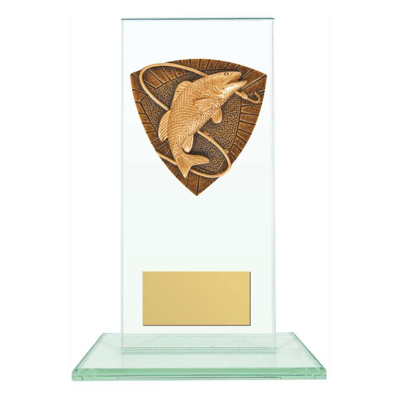 Jade Glass Stand Award with Resin Fishing Trim 160mm – Clear