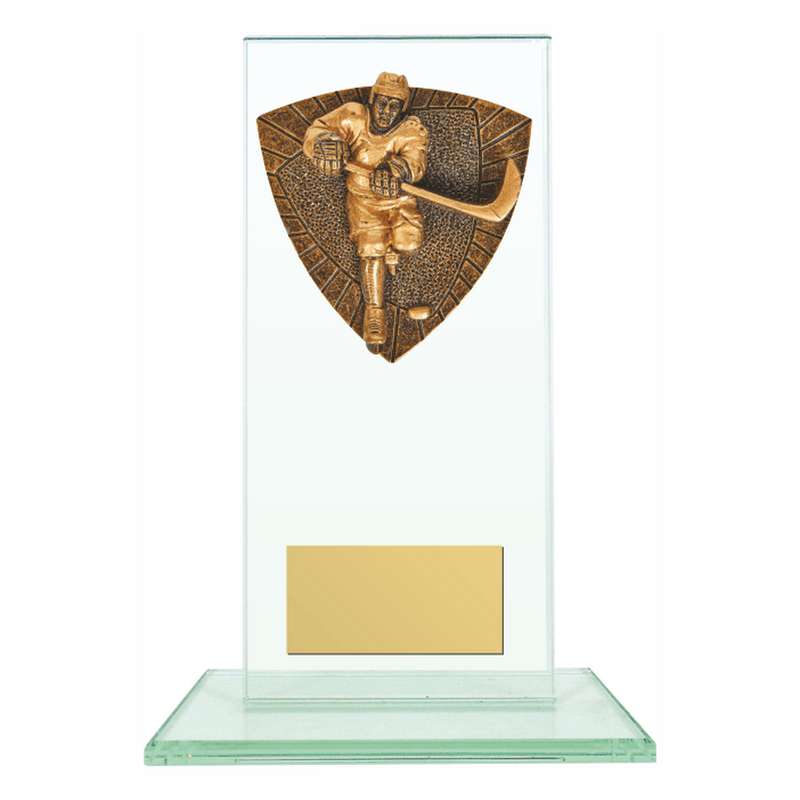 Jade Glass Stand Award with Resin Ice Hockey Trim 160mm – Clear