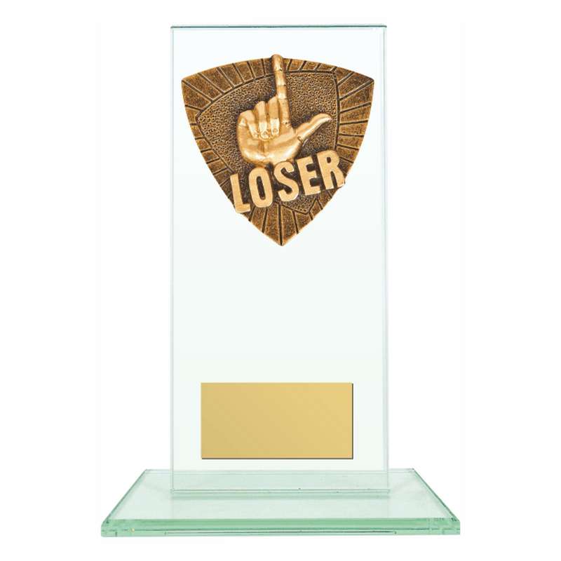 Jade Glass Stand Award with Resin Loser Trim 160mm – Clear