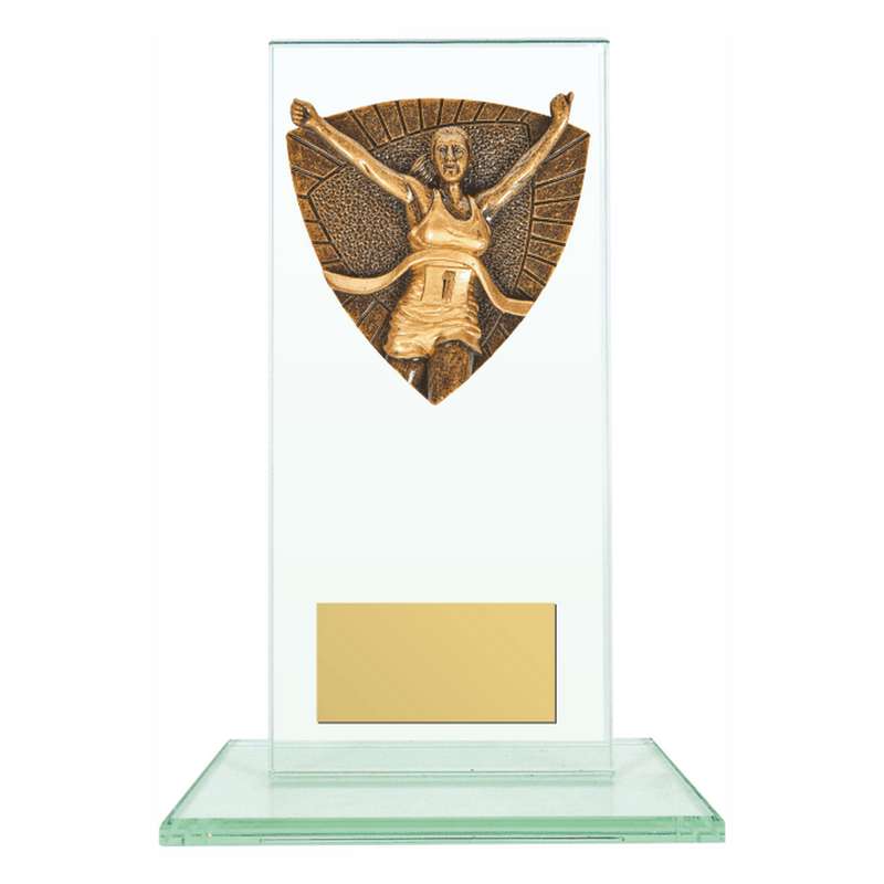 Jade Glass Stand Award with Resin Female Runner Trim 160mm – Clear