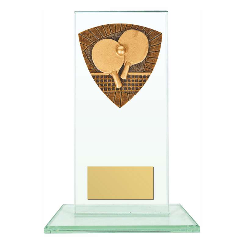Jade Glass Stand Award with Resin Table Tennis Trim 160mm – Clear
